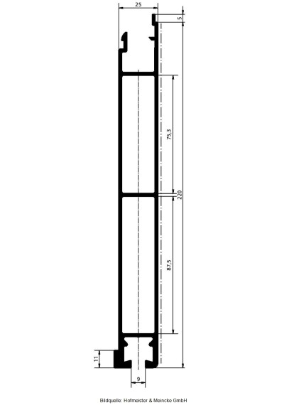 Bordwandprofil / unteres Abschlußprofil mit Anschlag innen 200 mm blank